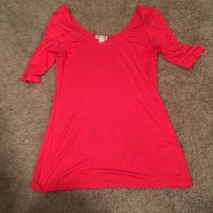 Mid length sleeve red wide neck shirt